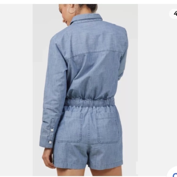 Outerknown Benson Chambray Denim Organic Cotton Jumpsuit $188 Shortall Blue M - Picture 10 of 11